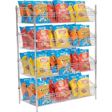 Nexel 4 Shelf, Chrome Basket Wire Shelving Unit, Starter, 48inW x 18inD x 63inH 798473